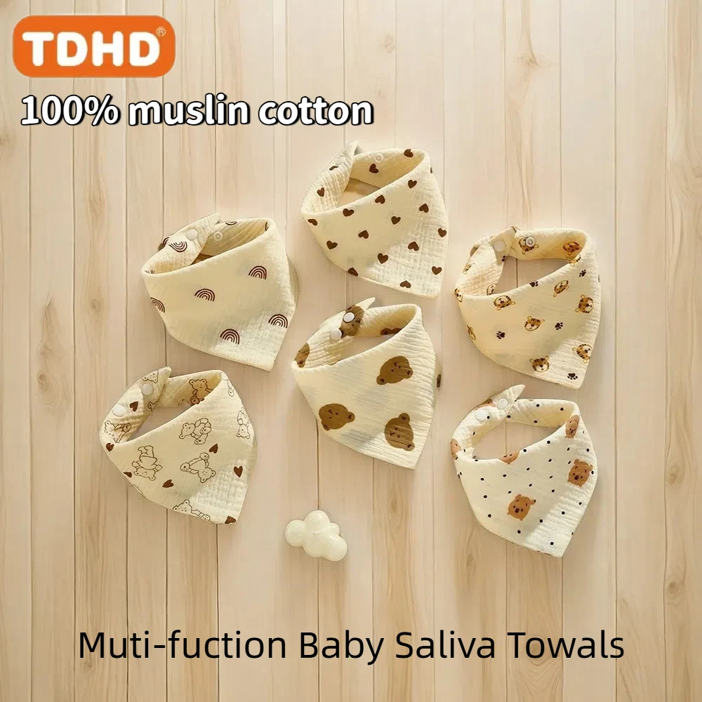 TDHD Printing Baby Muslin Bibs Baby Drool Bibs Cotton Snap Button Burp Cloths Soft Ruffle Saliva Towel Toddler image 5