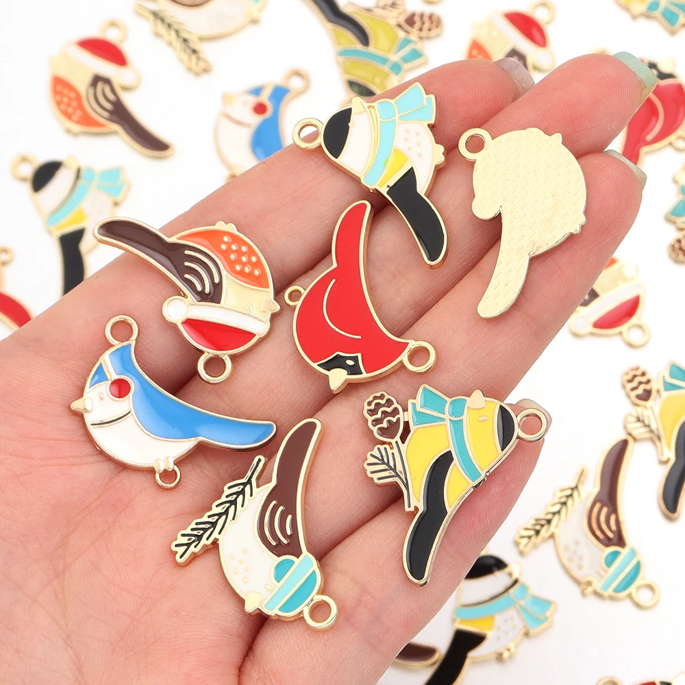 10pcs 16mm Cute Enamel Small Bird Charms Kawaii Charms Pendant for Earring Necklace Bracelet DIY Jewelry Making Accessories
