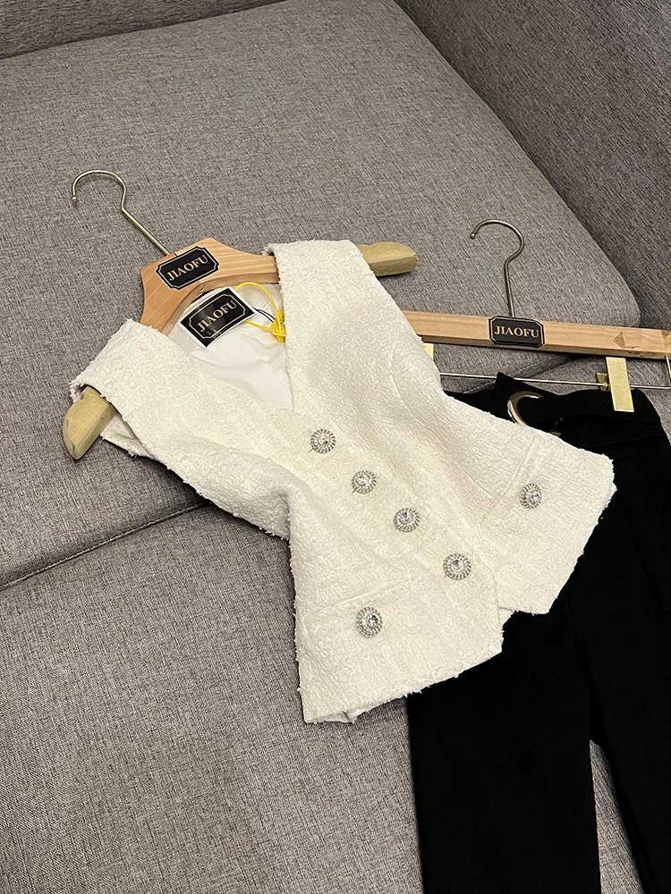 

Новый белый вязаный женский жилет V-Ne, модный топ для поездок на работу, однотонная футболка из ацетатного волокна, 00%