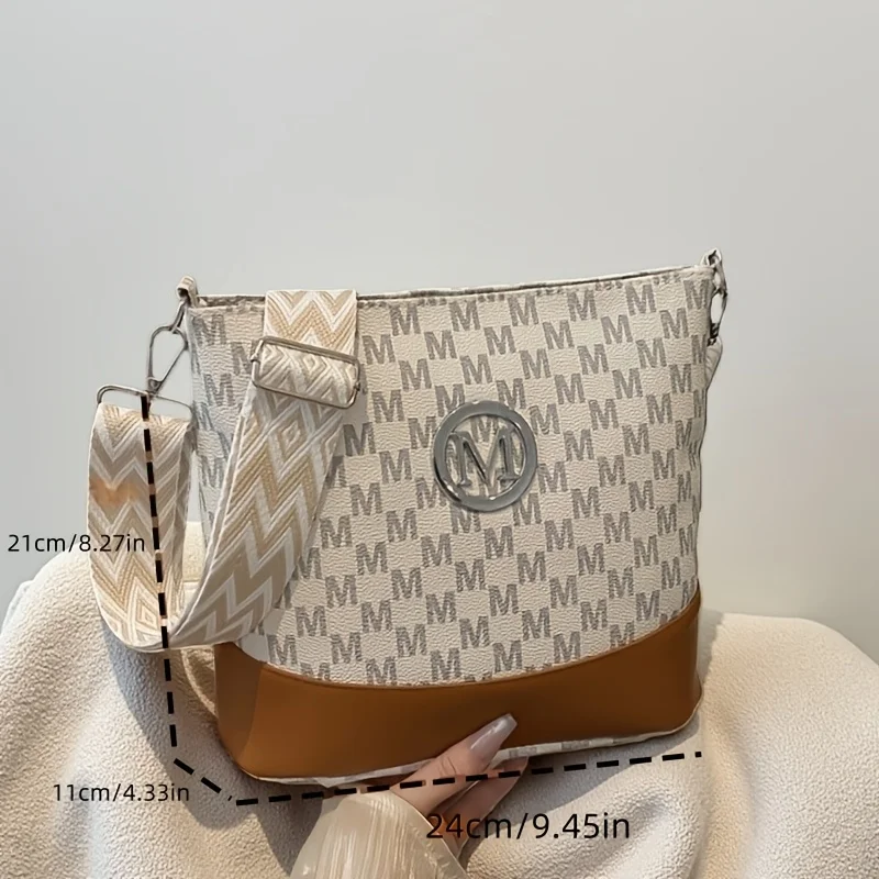 Women's Crossbody Tote Bag Multi-Layer Bucket Bag - Structured Lining, Dark Brown/Black/White - Versatile for Commuting, Shopping, Work, Formal and Everyday Use - Highlights the Fabric Texture and Sop image 3