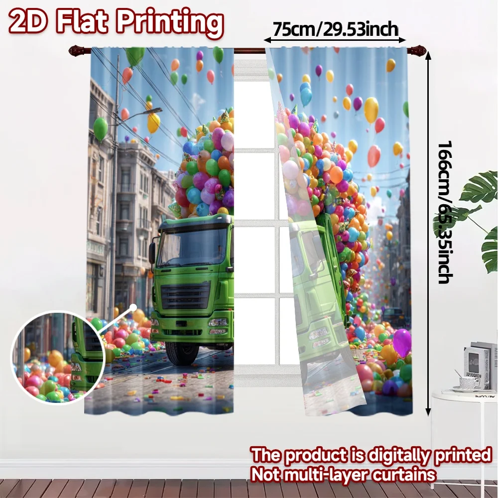 2pcs, 2D FLAT PRINTING Curtains (Without Rod) PartyTruck(2) Pattern Popular Curtains Versatile Polyester Curtains Room Decor