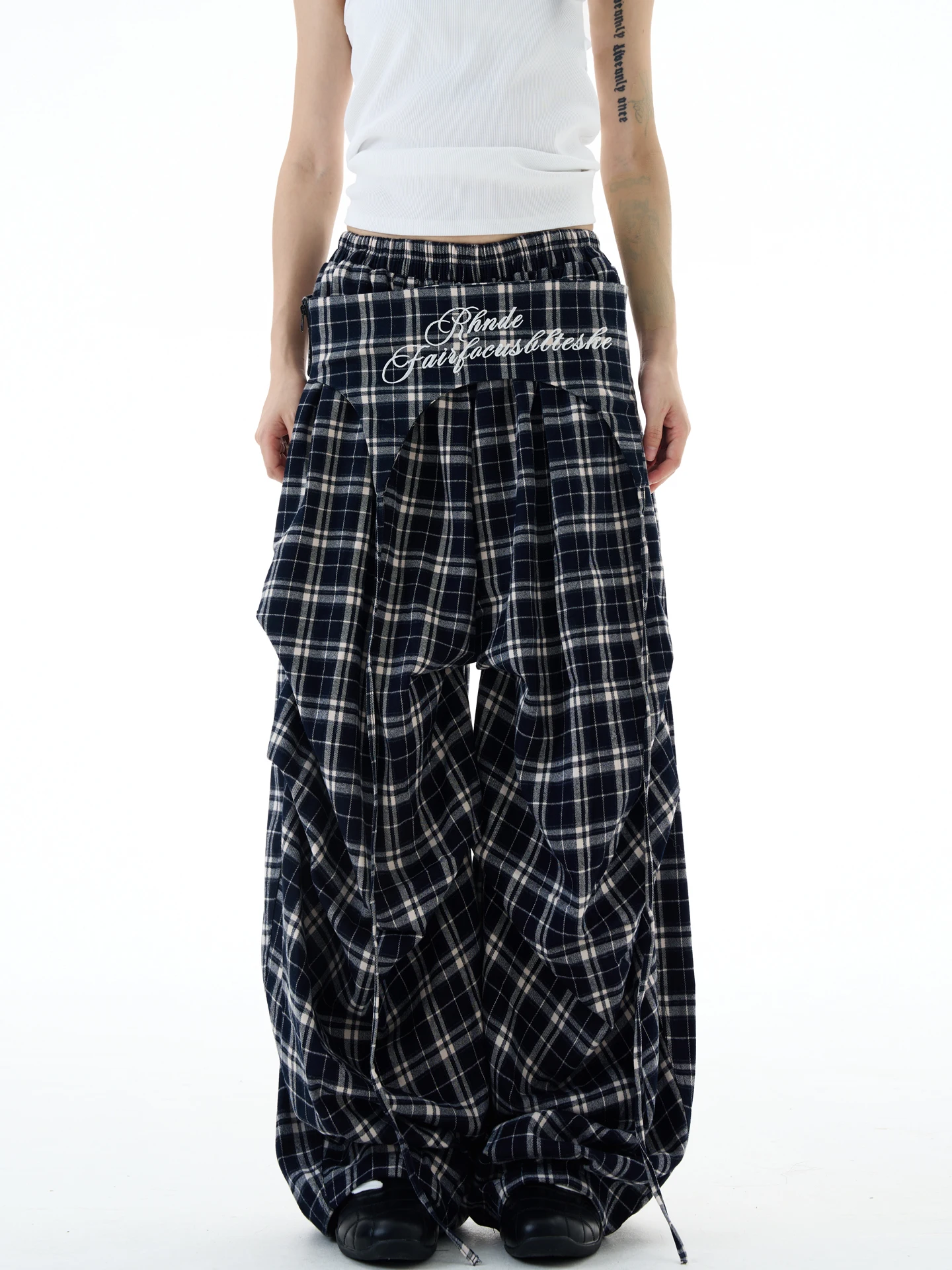 Yeboon American Sle pantalones casuales sueltos bordados pantalones de trabajo de pierna ancha a cuadros para mujer temporada de verano tubo recto