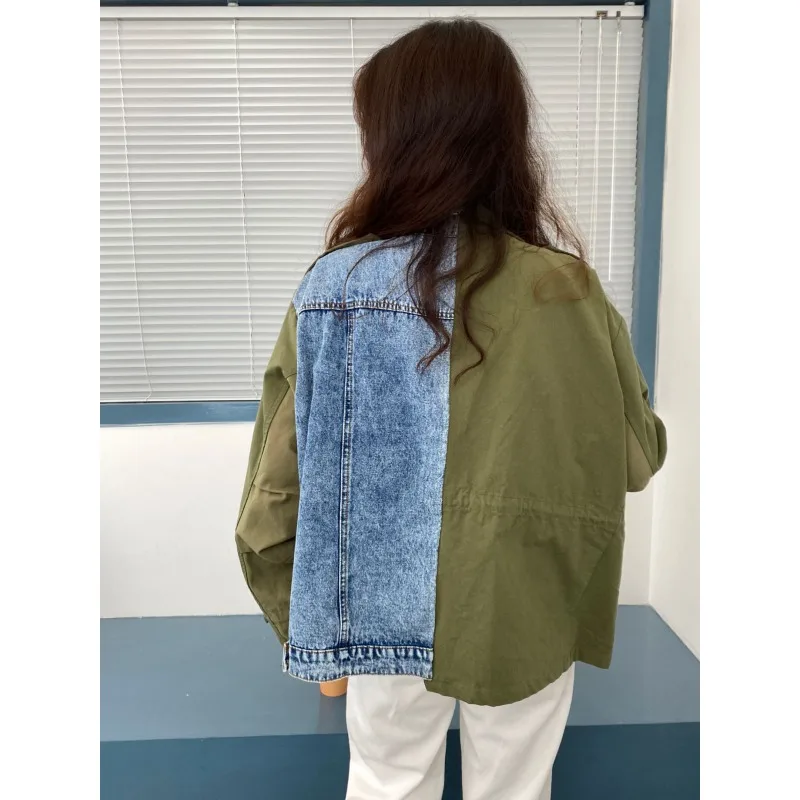 الاتجاه ربيع الخريف الدنيم المرقعة سترة طباعة سترة اسكواش الشارع الشهير كل مباراة فضفاضة الدنيم سترة المرأة بأكمام طويلة