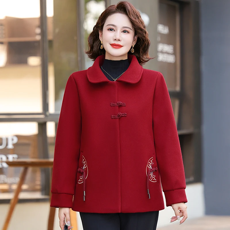 

Wedding Celebration Women's Faion Outerwear Woolen Coat Autumn Winter Loose Fit Button Detail Embroidery Warmth Polyester B...