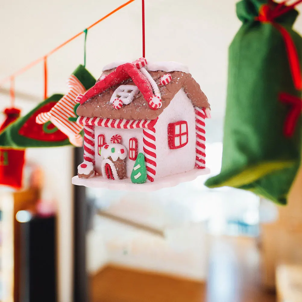 

2Pcs Small Clay House Gingerbread Tree naments Hanging Christmas Decorations Resin Tiny Homes Festive Party New Year