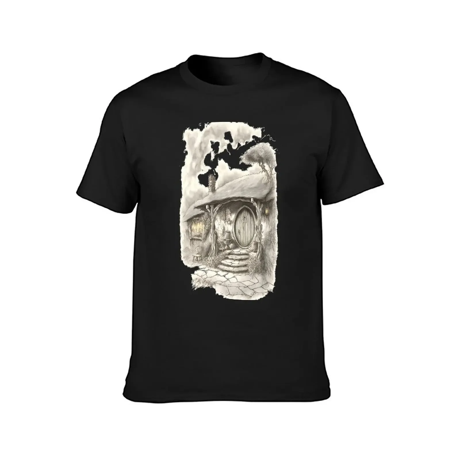 Line Art Home - Round Doors - Halfling Hole - Fantasy T-Shirt oversized graphic tee shirts graphic mens graphic t-shirts anime