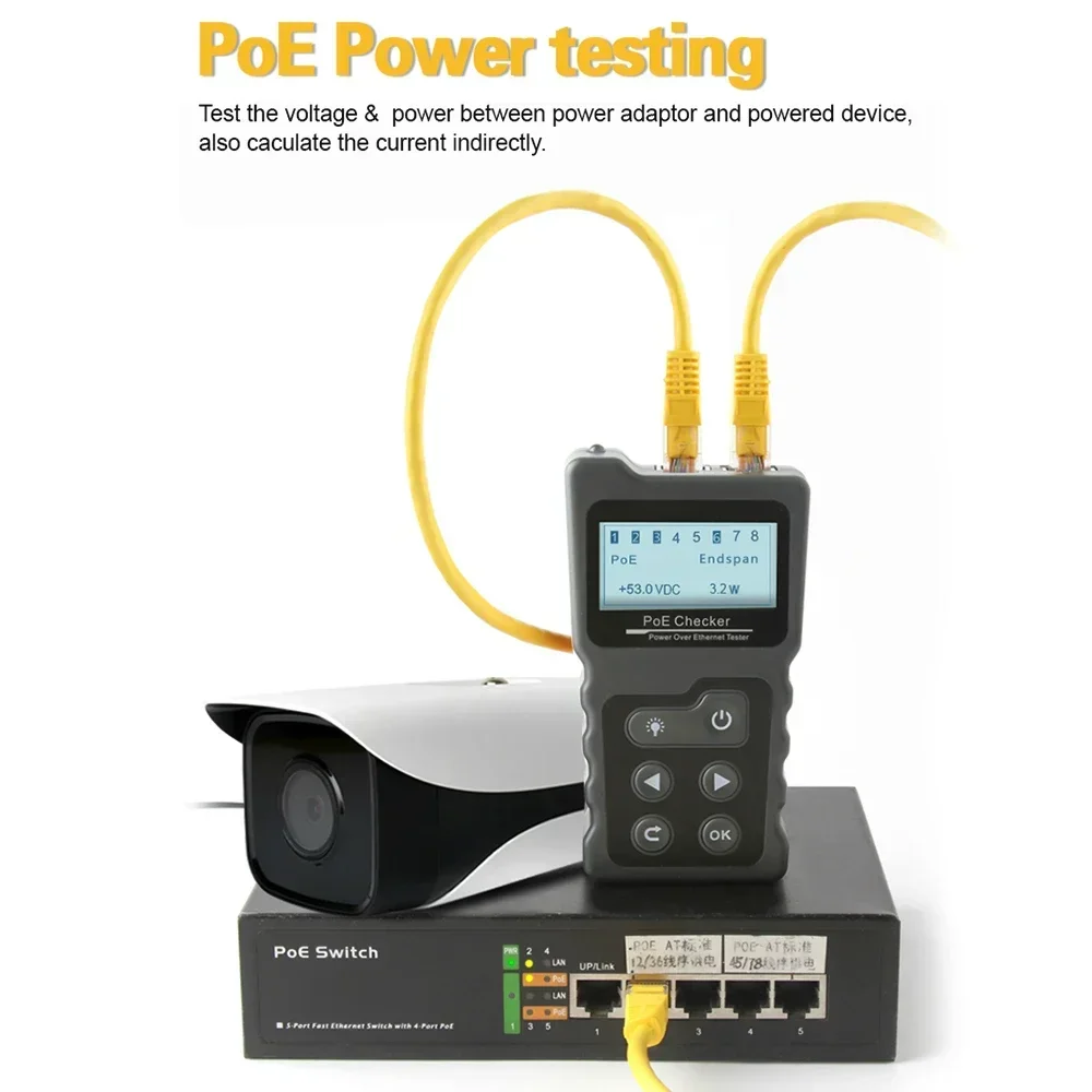 Inline Voltage Rj45 Lan Tools Multi-functional LCD Network Cable Tester Current with PoE Checker