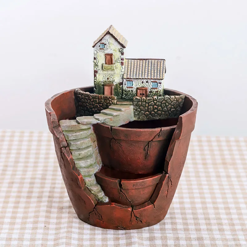 Retro Farmhouse Flower Pot for Succulents Plants, Decorative Planter Mini Bonsai Flowerpot Fairy Garden Home Desktop Decoration