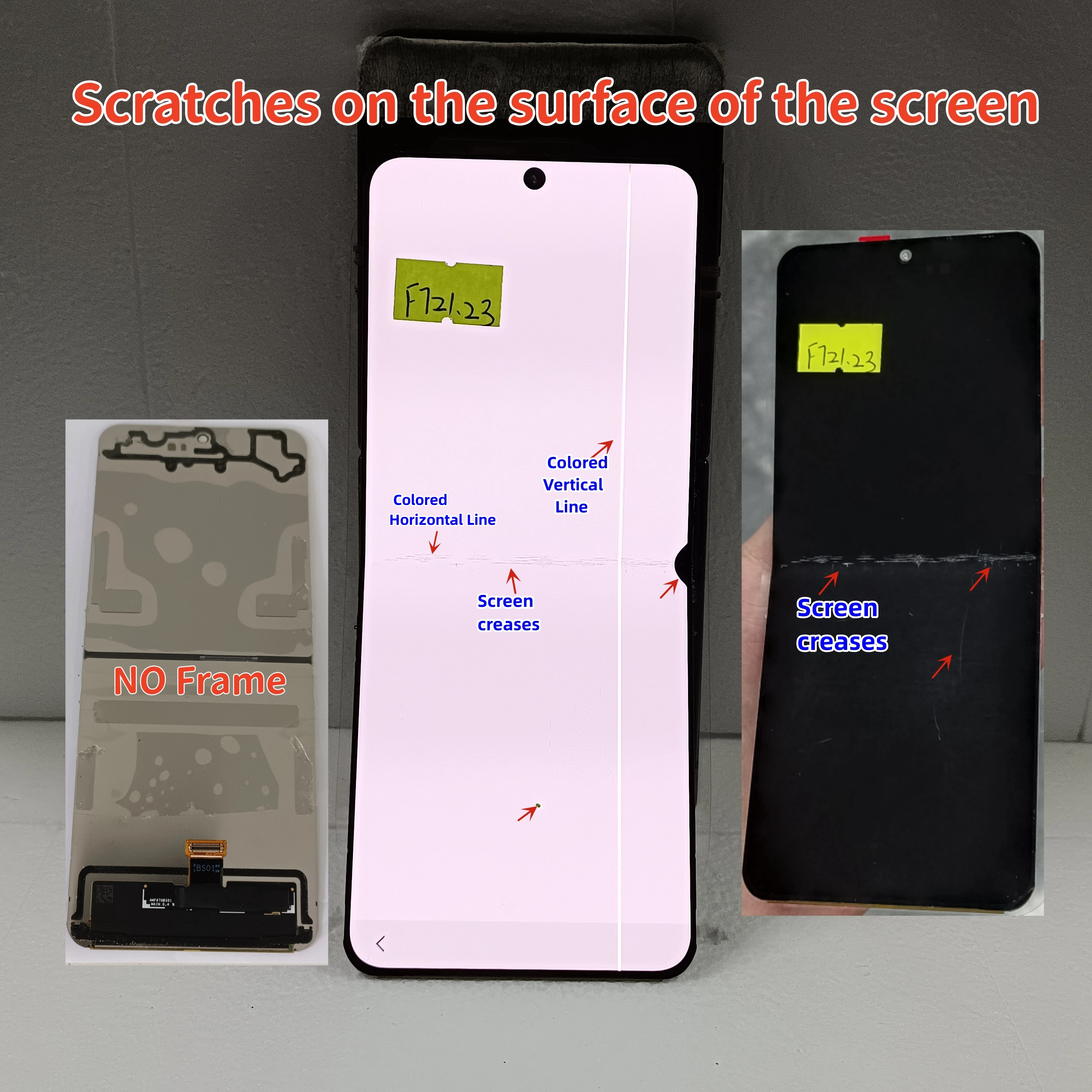 AMOLED LCD For Samsung fold screen suitable for Z Flip 4 F721 SM-F7210 F721B LCD Touch Screen Digitizer Replacement With Defect