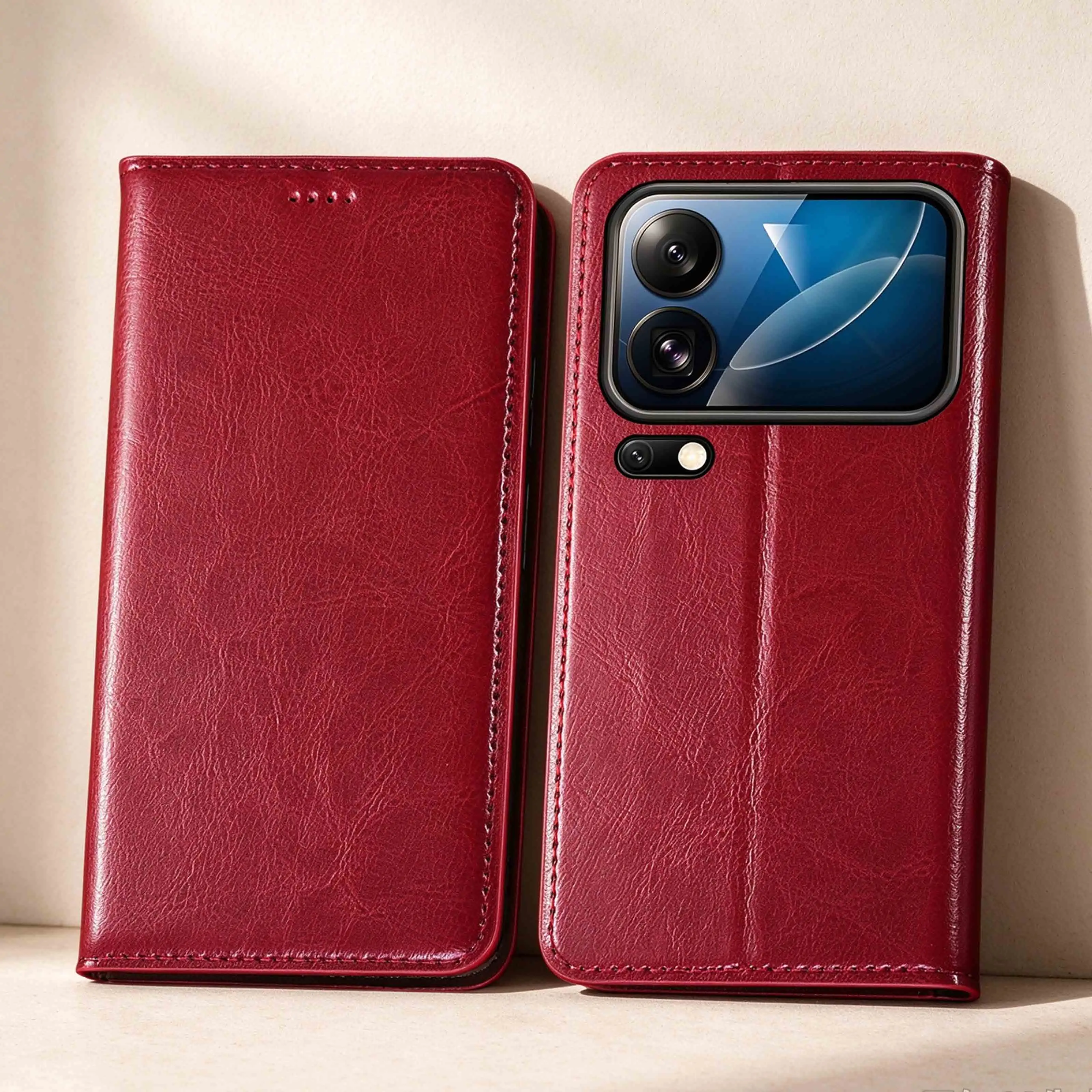 Crazy Horse Genuine Leather Flip Phone Case For Xiaomi 18 Pro Max 5G Magnetic Book Cover Cowhide Pattern Card Pocket Wallet Case