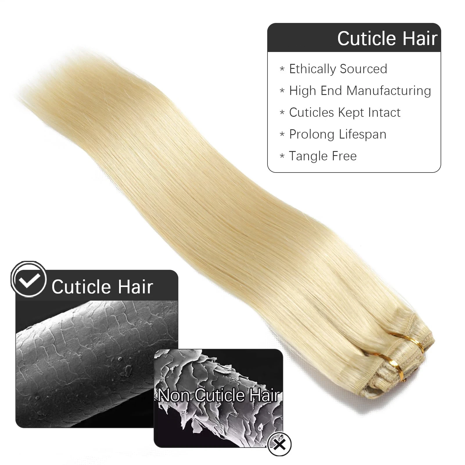 Clip recto natural del cabello humano en extensiones en rubio 8 piezas por juego # Trama doble real brasileña de la extensión del cabello humano del color 613