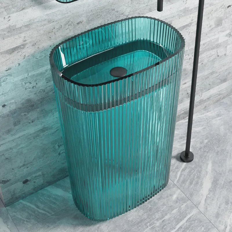 

HJTransparent resin column basin Floor-to-ceiling colored crystal household vertical stripe B & B wash basin