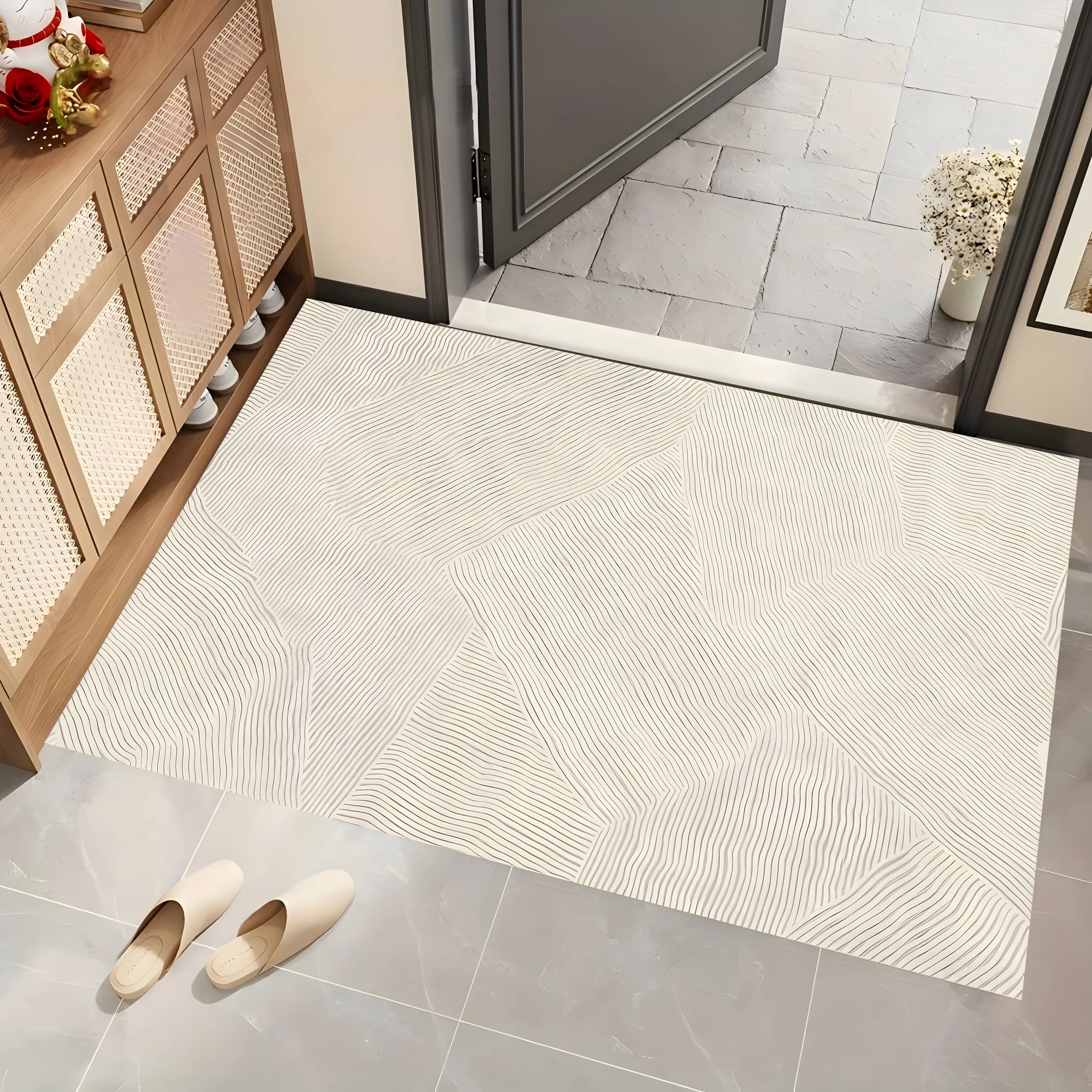 Milky White Irregular Twill Texture Wabi-Sabi Velvet Area Rug, Soft Skin-Friendly for Living Room Bedroom Home Decor