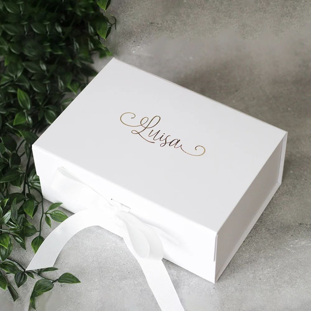 Personalized Luxury White/Black/Pink Gift Box Bridal Party Bridesmaid Proposal Box with Ribbon Custom Name and Role Keepsake Box