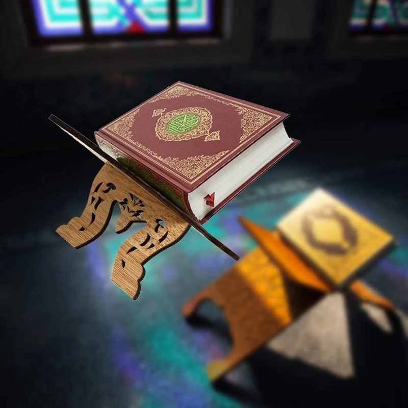 ABDE-Eid ムバラク宗教祈りブックスタンド コーランホルダー 木製イードアルフィトル イスラムコーラン棚