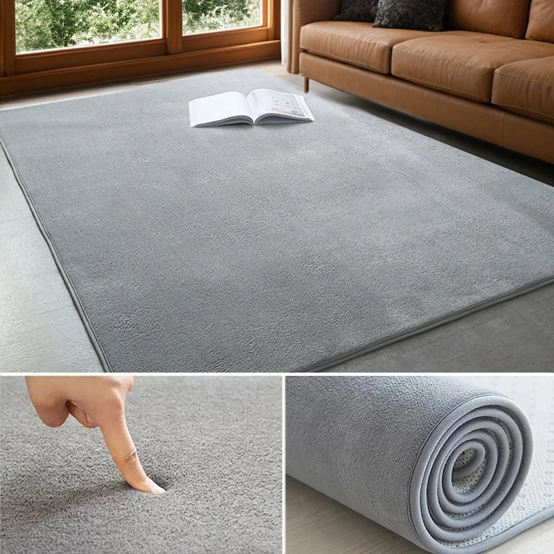 Grey Rugs Living Room Carpet Nonslip Bedside Coral Velet Rugs Large Soft Floor Rug Children Game Mat Rectangular Home Decoration