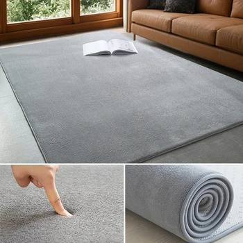 Grey Rugs Living Room Carpet Nonslip Bedside Coral Velet Rugs Large Soft Floor Rug Children Game Mat Rectangular Home Decoration 1