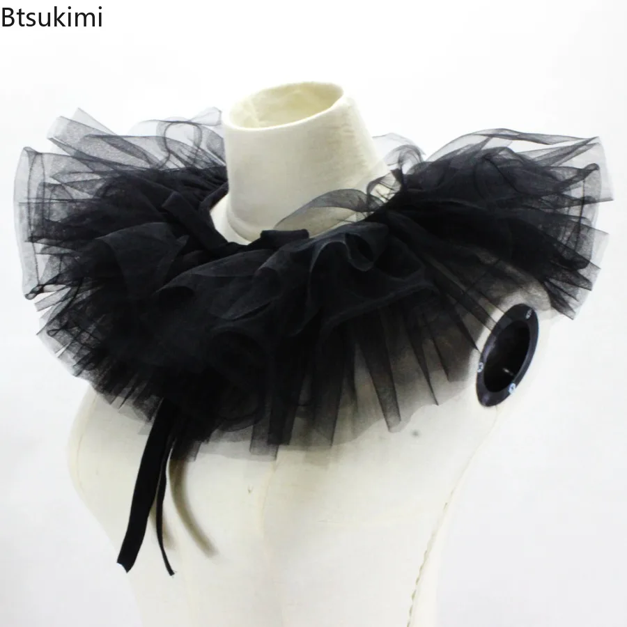 

New Vintage Ruffled Mesh Detachable Fake Collar Unisex Shawl Layered Tulle Collar Decorative Theater Cosplay Costume Accessories