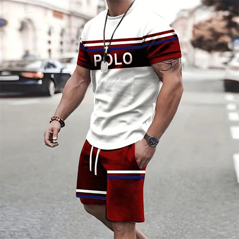 Summer Men's Short Sleeve Shorts Set Simple Letter Print Short Sleeve Casual Drawstring Shorts Fashion Street Photo Clothing