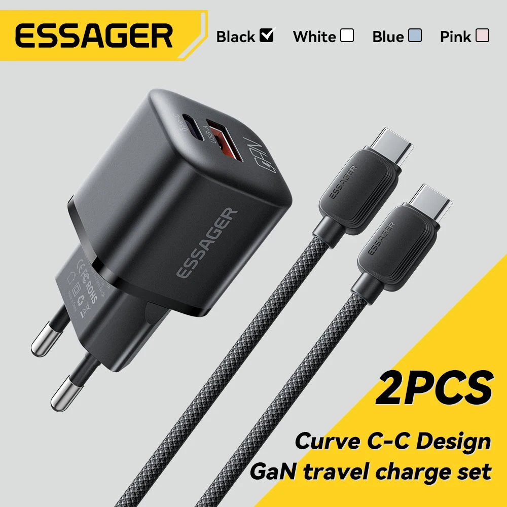 Essager 20W GaN USB Type C Charger PD Fast Charging For iPhone 15 14 13 12 Pro Max PD3.0 QC3.0 Type C Mini Mobile Phone Charger