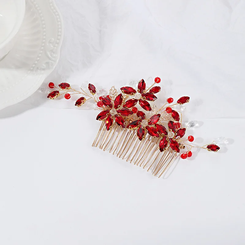 Red Crystal Hair Comb Wedding Hair Accessories For Women Fashion Alloy Hairpin Clip Bride Hair Jewelry Marrige Tiaras Gifts