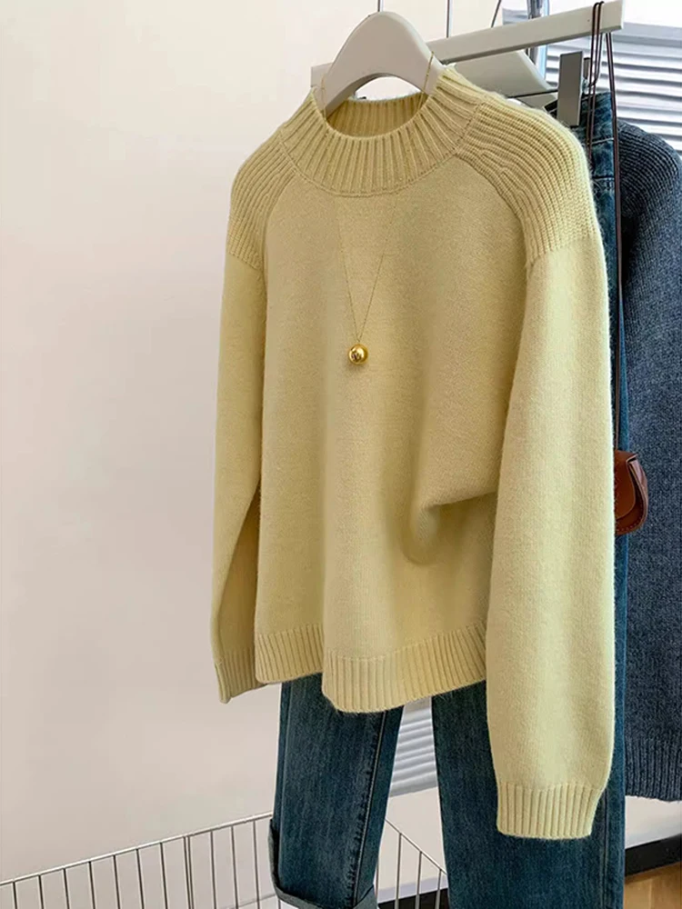 

Модный однотонный пуловер с круглым вырезом, женский осенне-зимний новый корейский свободный повседневный универсальный свитер, топ