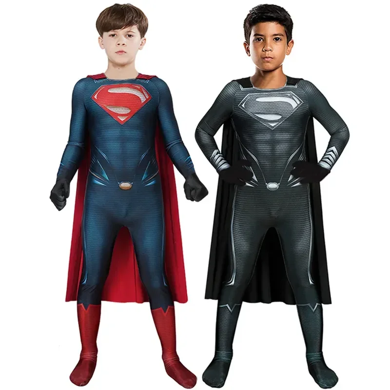 Superman Wunder Superheld Clark Kent Kal El Cosplay Costume Bodysuit Overall Halloween Party Costume für Kinder Aldult