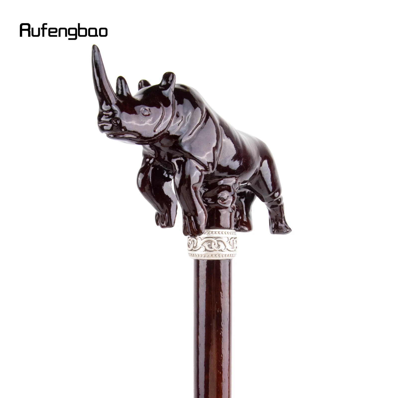 Brown Rhino Rhinoceros Wooden Single Joint Fashion Walking Stick Decorative Cospaly Cane Halloween Crutch Wand Crosier 101cm