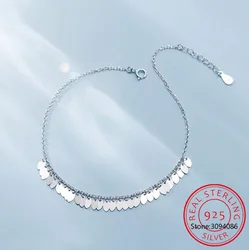 Fashion Genuine 925 Sterling Silver Sweet Wafer Tassel Chain 20cm Anklets For Women Best Friend Jewelry Gift DS2317