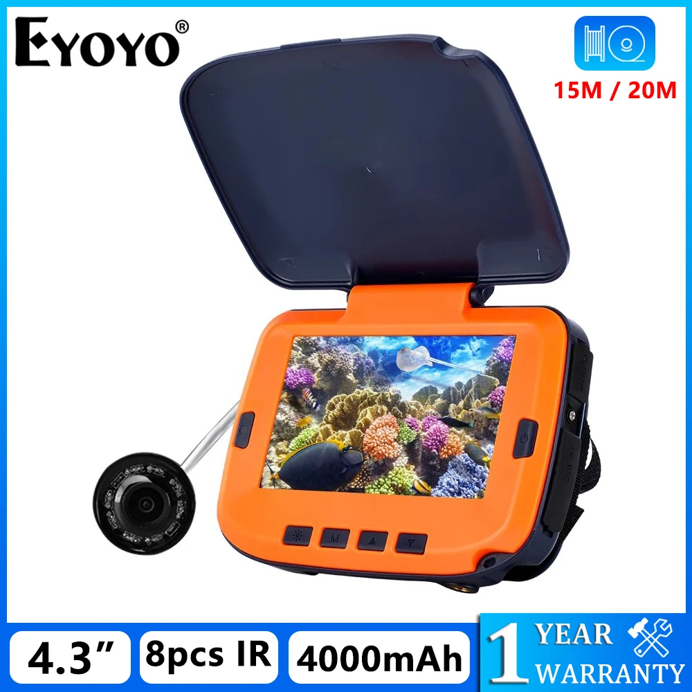 eyoyo-43-インチ-15-メートル-ケーブル-ポータブル水中魚群探知機-8-ir-leds-釣りカメラ-ロッドに固定-1000tvl-ip68-湖氷釣り用