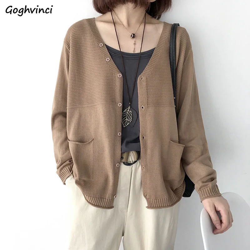 

Cardigan Women 6 Colors V-neck Fashion New Collection Lady Soft Harajuku Autumn Student Vintage All-match Simple Ins Streetwear