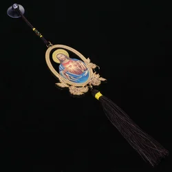 Christian Wooden Carved Sacred Jesus Heart Pendant Blessed Tassel Fringe Car Hanging for Key Ornament Jewelry Accessories
