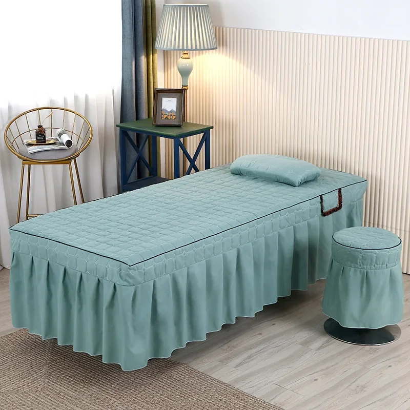 Design simples salão de beleza 4 peças conjuntos de cama para salão de massagem de cílios uso saia de cama, edredom, fronha, conjuntos de capa de cadeira