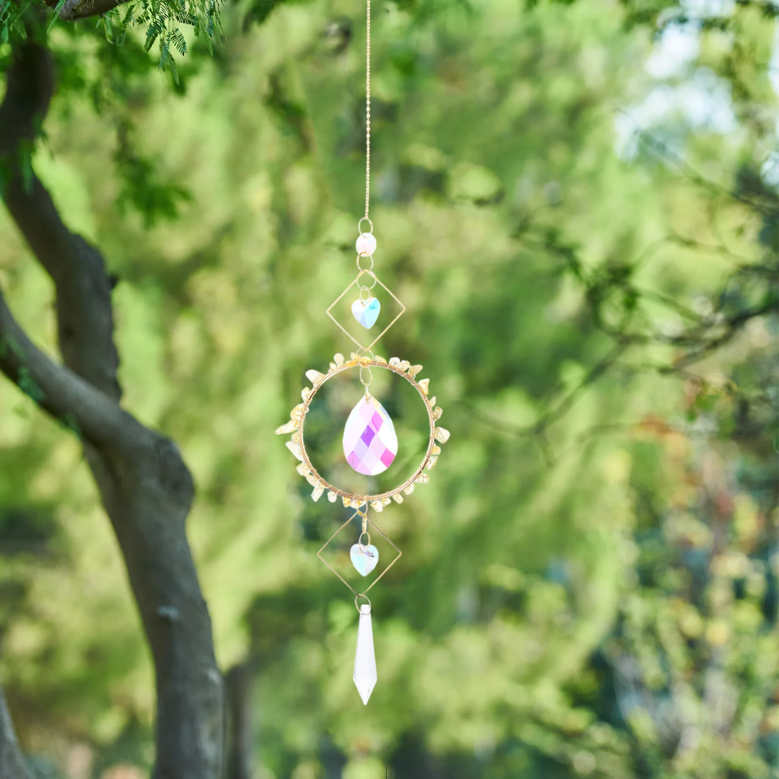 

Crystal Hanging Sun Catcher Decoration Creative Copper Prism Ornament for Window Garden Indoor Light Catchers Home Decor