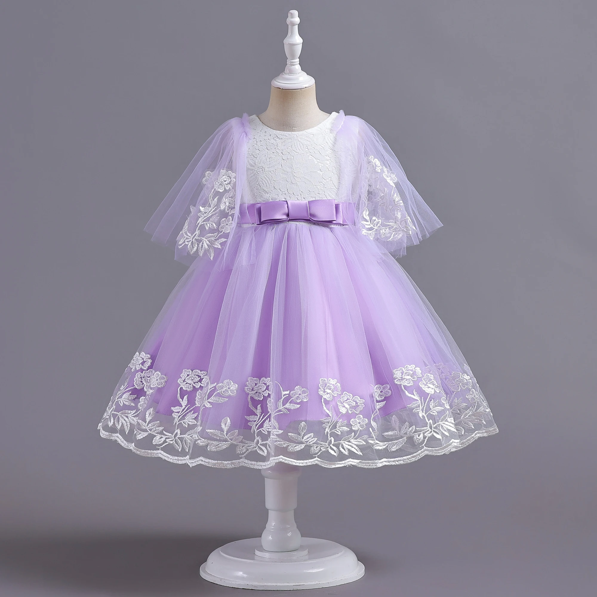 Girls Party Dresses 4 Colors 110cm-160cm Kids Dress Children Ball Gown Gauze Lace Short Sleeve Princess Piano Wedding Birthday