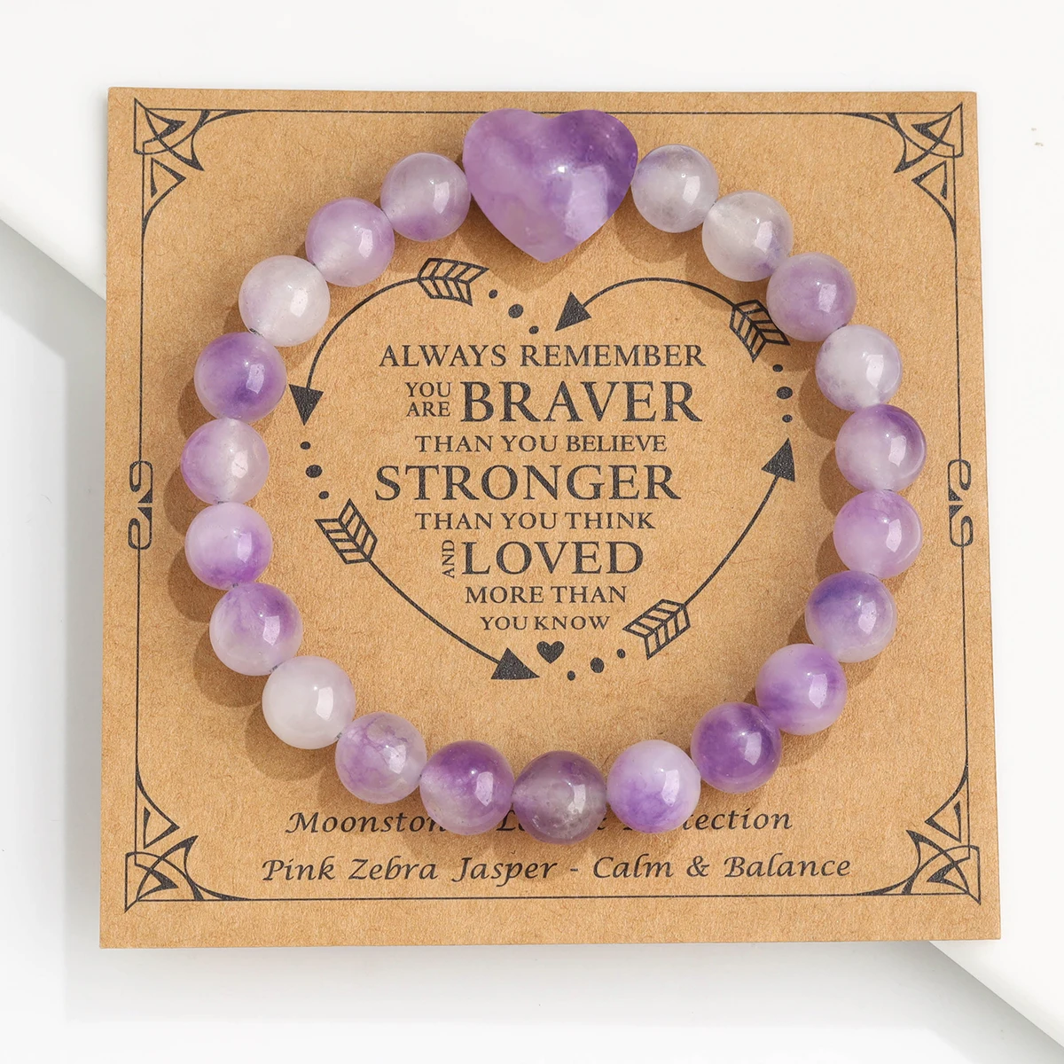 قطعة واحدة من سوار الخرز المستدير الجديد لعيد الحب مقاس 8 مم من الحجر الطبيعي على شكل قلب مناسبة للأزواج لتقديمها كهدية (شحنها)