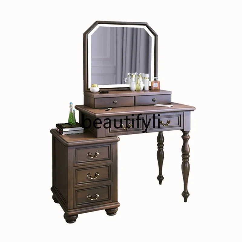 

Solid wood American dresser, walnut storage cabinet integrated small apartment storage with lamp dressing table