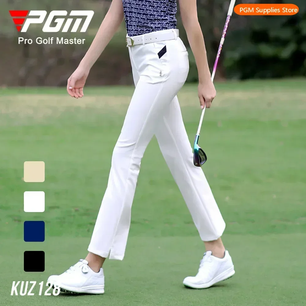 

PGM Women Summer Golf Pants Ankles Cropped Fit Slim Elastic Flared Trousers Zip Pocket Waterproof Lady Golf Clothing KUZ128