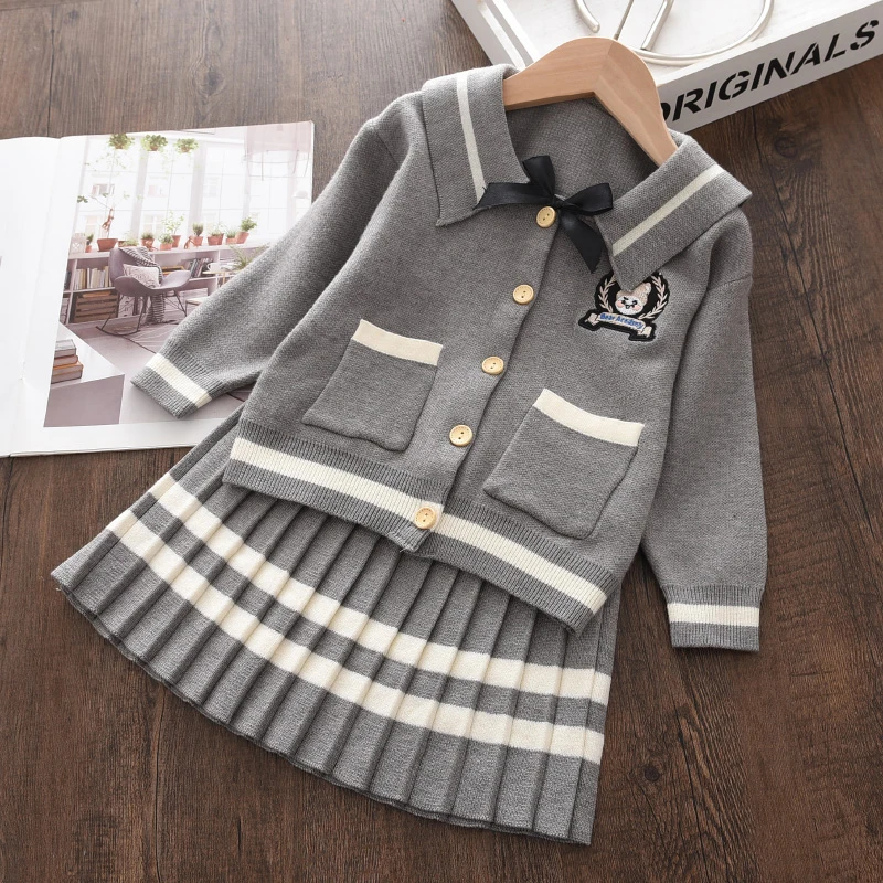 

Bear Leader Baby Girl Casual Clothing Sets Winter College style Outfits Clothes Sets Sweater Top Suspender Skirt Fashion Outfits