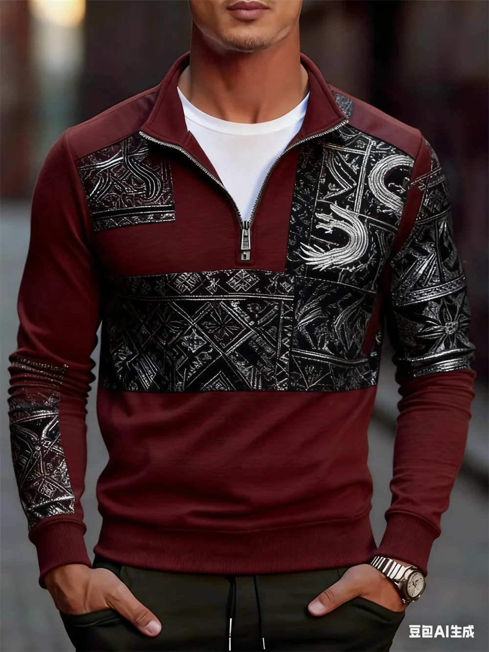 ثلاثية الأبعاد طباعة خمر العرقية نمط سستة البلوز الرجال في الهواء الطلق الشارع الهيب هوب كم طويل البلوز الخريف الشتاء نصف البريدي الملابس