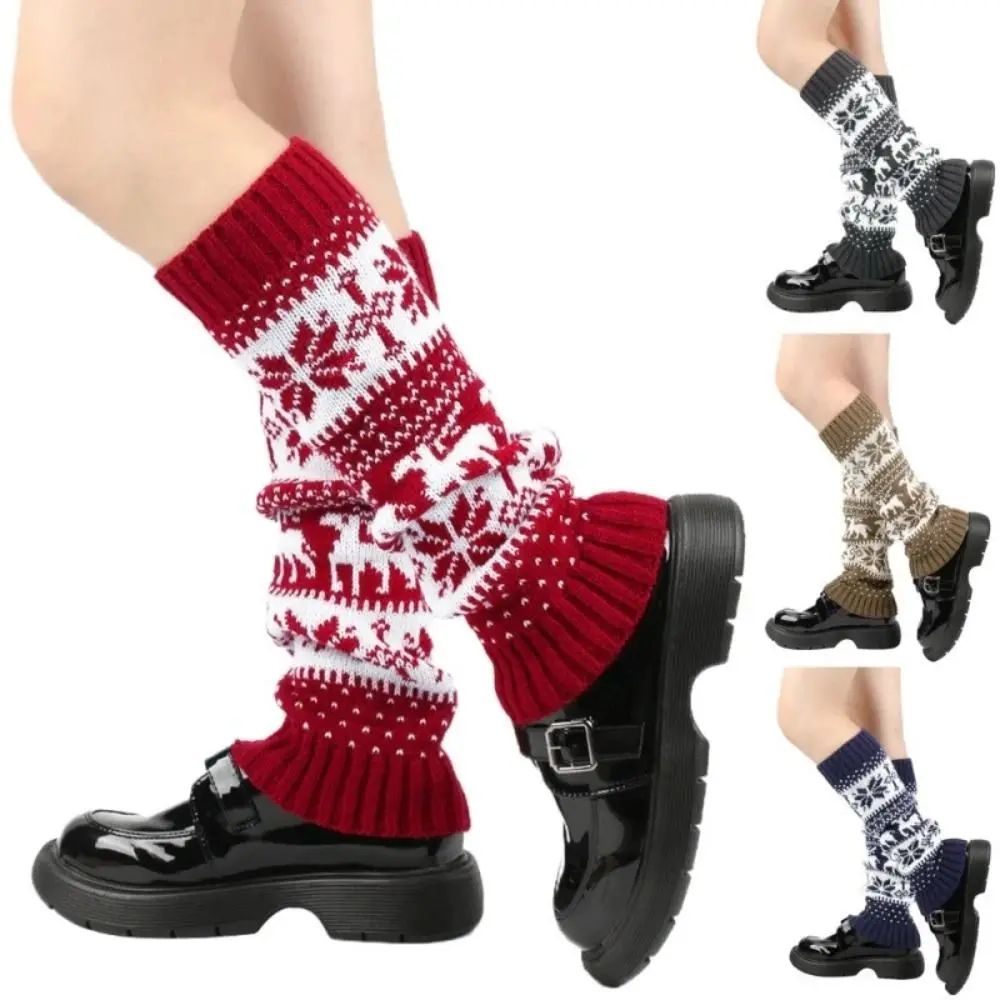 

New Retro Christmas Winter Leg Warmers Deer Snowflakes Women Knitted Sock Keep Warm Loose Socks Christmas Snowflake Knit Socks