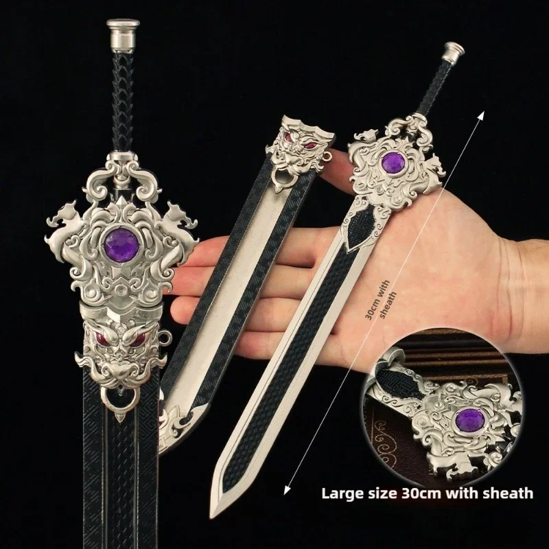 30cm/11.81in três reinos qingang espada com bainha escondido pavilhão do soldado periféricos de jogo armas chinesas antigas brinquedos