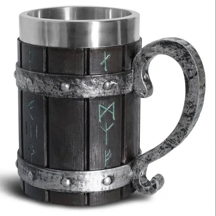 Medieval Viking Retro 3D Sword Skull Beer Mug With Stainless Steel Insert Resin Big Capacity Coffee Cups Men's Halloween Gift