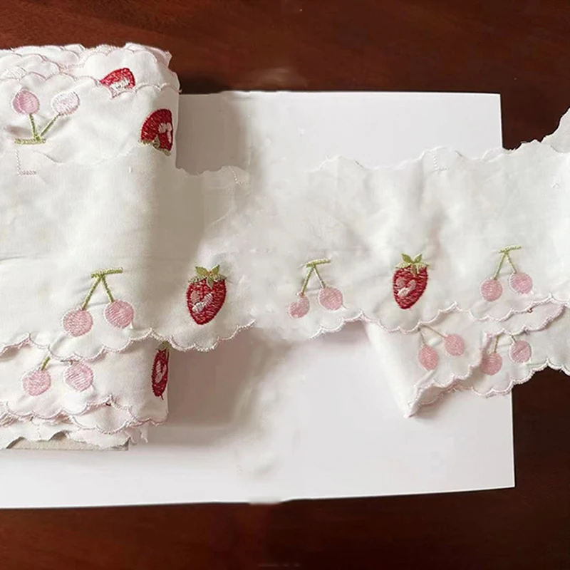 

42Yards Cherry Strawberry Embroidery Cotton Lace Accessories DIY Doll Clothes Children's Home Textile Decoration Lace Cloth