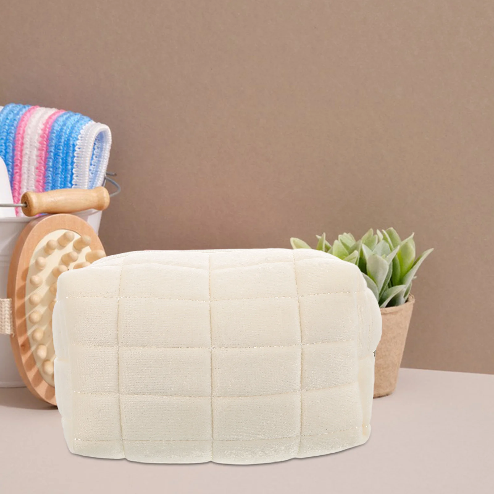 

Large Capacity Makeup Pencil Case Beige Minimalist Design For Cosmetics Stationery Storage Travel Office School Organizer Bag