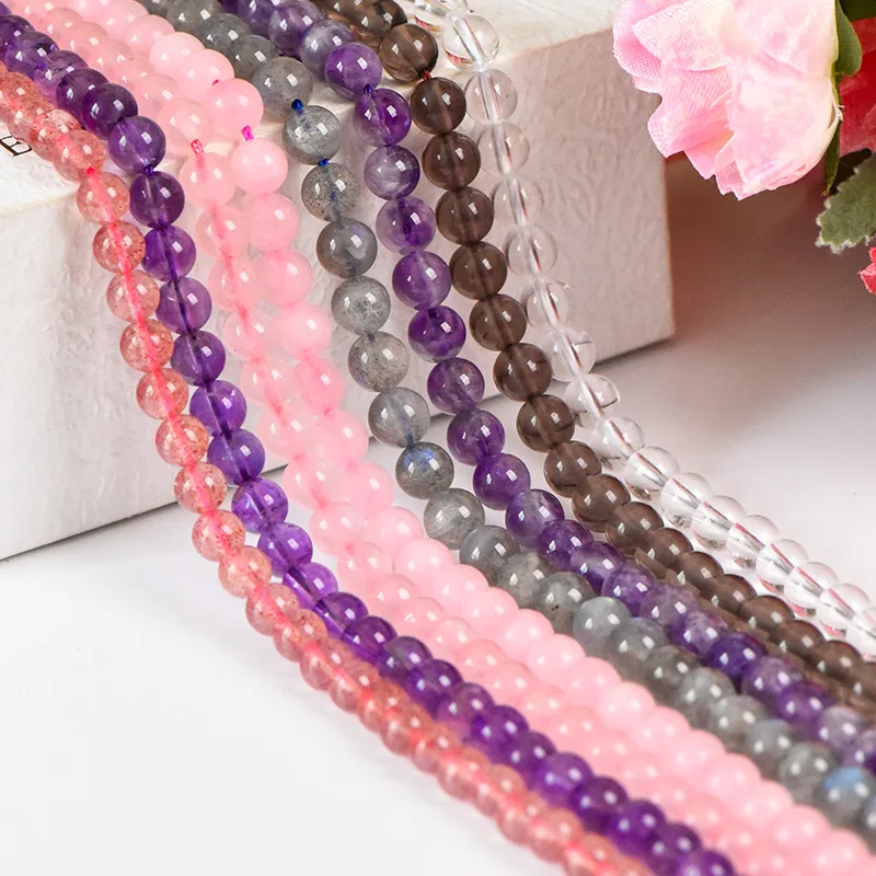 4MM Natural Crystal Beads Amethyst Moonstoe Tiger Eye Agates Jaspers Beads for Jewelry Making DIY Bracelet Accessories