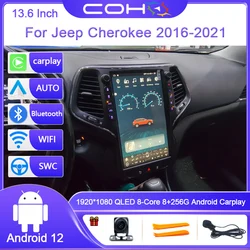 13.6 Inch For Jeep Cherokee 2016-2021 Android 12 Octa Core 8G+128G Car Multimedia Player Stereo Receiver Radio 4G WIFI GPS QLED