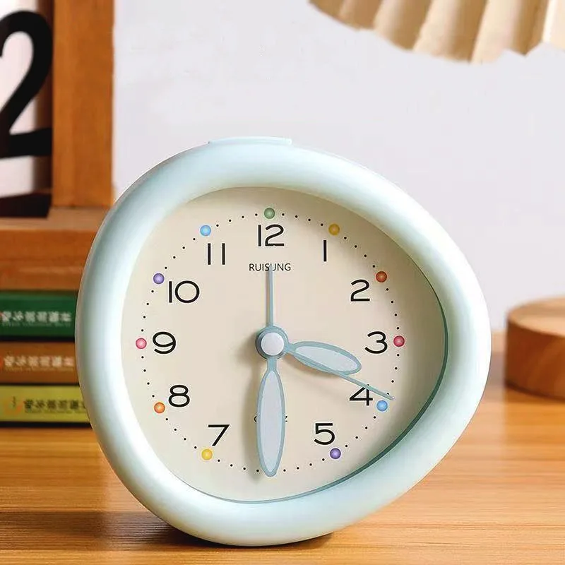 Korean Cartoon Candy-colored Decorative Alarm Clock Cute Desktop Quartz Clock for Kids Silent Scanning Night Light Ornaments