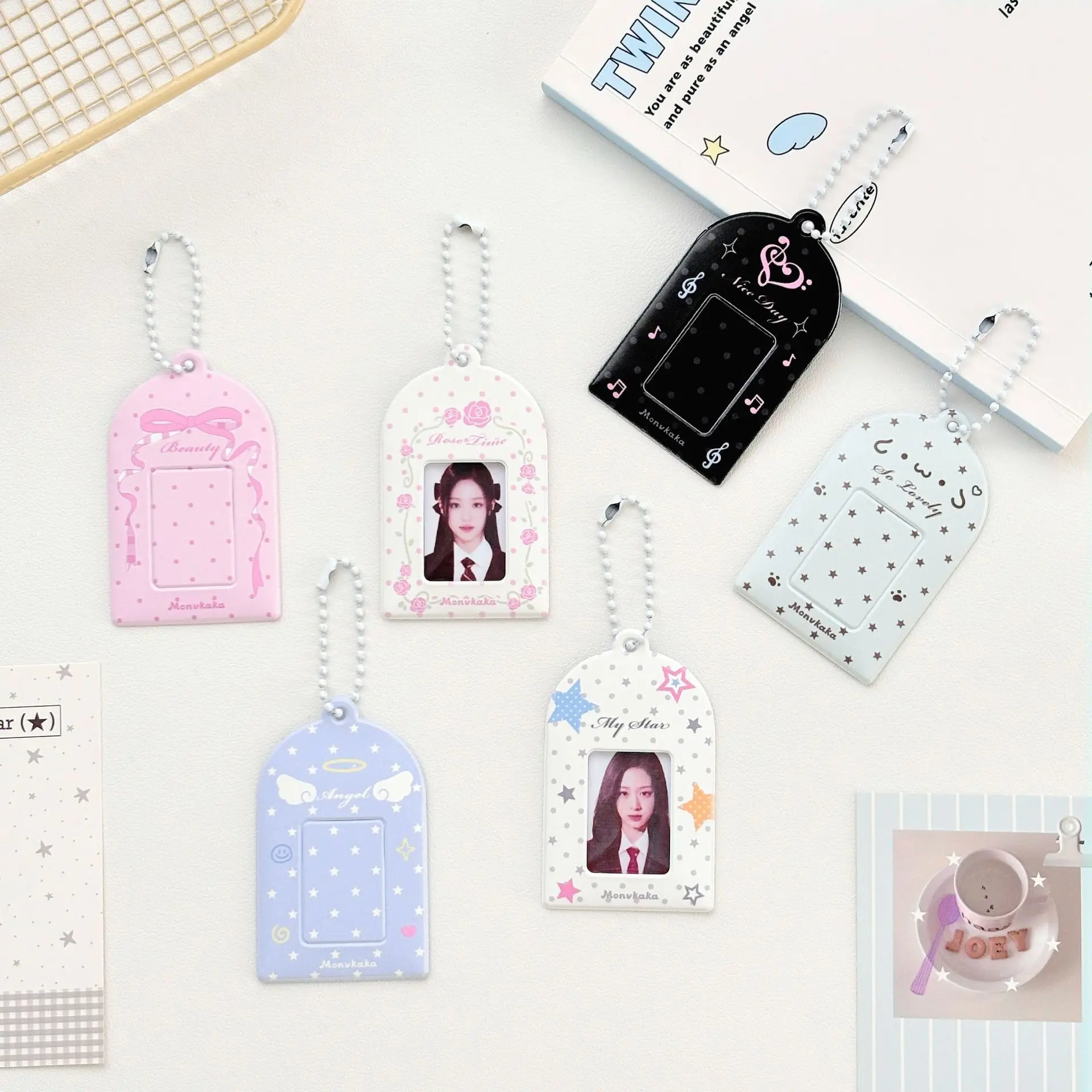 Colorful Polka Dot Printed PVC Photo Card Holder Kpop Photocard Display Pendant Student ID Card Protective Cover Kpop Supplies