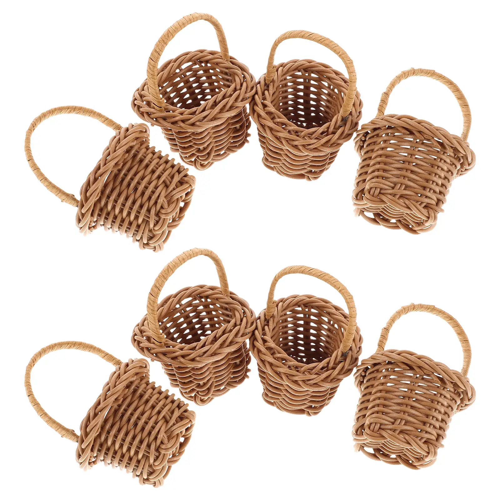 8Pcs Miniature Rattan Woven Basket Handmade Tiny Flower Harvest Basket Moisture Resistant Desktop Organizer Mini Picnic Prop
